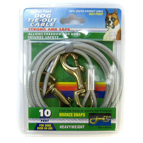 Four Paws Dog Tie Out Cable - Heavy Weight - Black, 10' Long Cable-Dog-Four Paws-PetPhenom