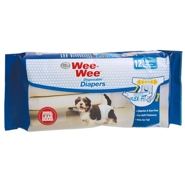 Four Paws Wee-Wee Disposable Diapers 12 pack Extra Small White-Dog-Four Paws-PetPhenom