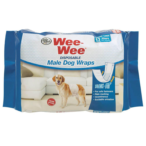 Four Paws Wee-Wee Disposable Male Dog Wraps 12 pack Medium / Large White-Dog-Four Paws-PetPhenom