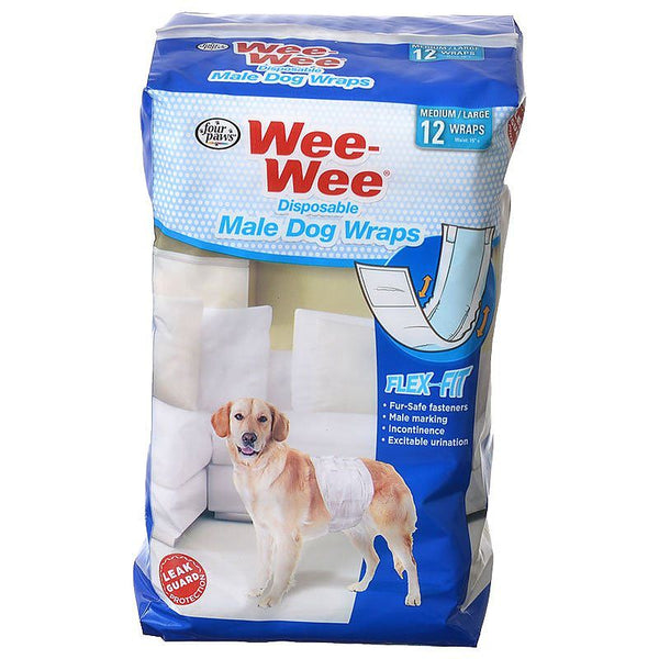 Four Paws Wee Wee Disposable Male Dog Wraps, Medium/Large - 12 Pack - (Fits Waists 15"-29.5")-Dog-Four Paws-PetPhenom