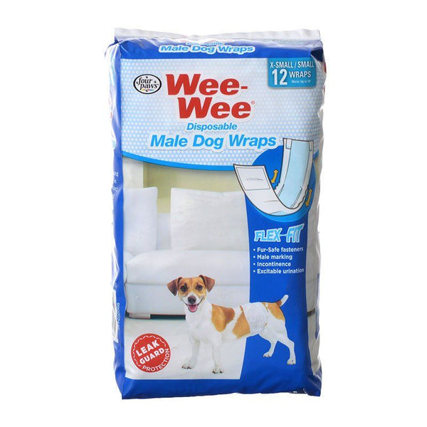 Four Paws Wee Wee Disposable Male Dog Wraps, X-Small/Small - 12 Pack - (Fits Waists up to 15")-Dog-Four Paws-PetPhenom