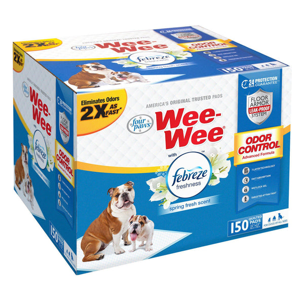 Four Paws Wee-Wee Odor Control with Febreze Freshness Pads 150 count White 22" x 23" x 0.1"-Dog-Four Paws-PetPhenom