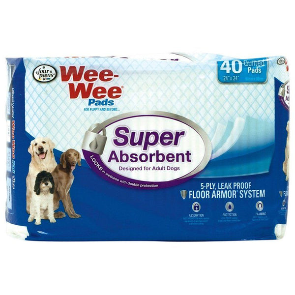 Four Paws Wee Wee Pads - Super Absorbent, 40 Pack - (24"L x 24"W)-Dog-Four Paws-PetPhenom