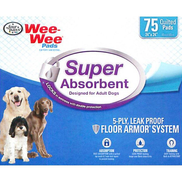 Four Paws Wee Wee Pads - Super Absorbent, 75 Pack - (24"L x 24"W)-Dog-Four Paws-PetPhenom