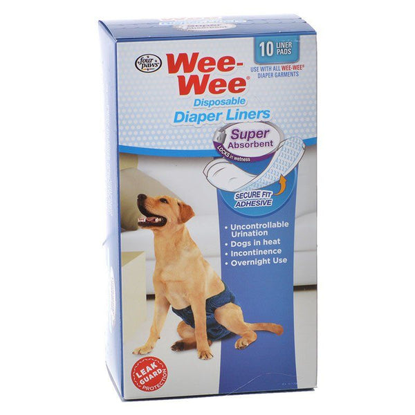Four Paws Wee Wee Super Absorbent Disposable Diaper Liners, 10 Pack - (Fits All Garment Sizes)-Dog-Four Paws-PetPhenom
