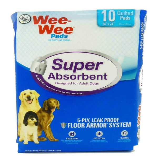 Four Paws Wee-Wee Super Absorbent Pads 10 count White 24" x 24" x 0.1"-Dog-Four Paws-PetPhenom