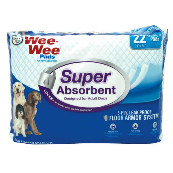 Four Paws Wee-Wee Super Absorbent Pads 22 count White 24" x 24" x 0.1"-Dog-Four Paws-PetPhenom