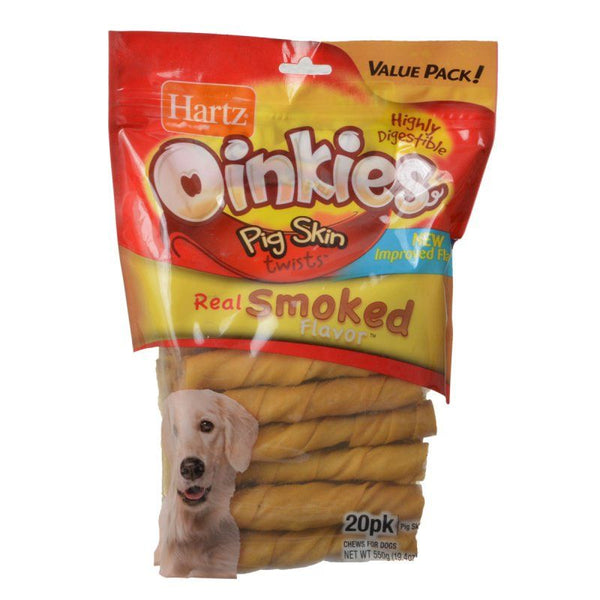 Hartz Oinkies Pig Skin Twists - Real Smoked Flavor, Regular - 5" Long - 20 Pack-Dog-Hartz-PetPhenom