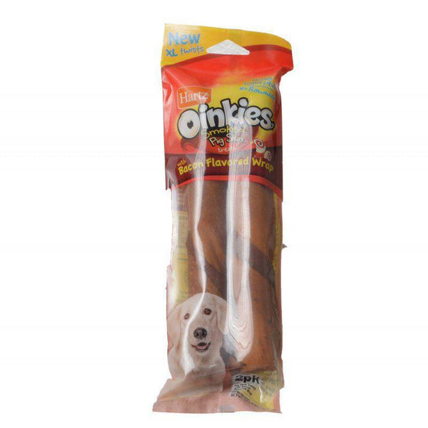 Hartz Oinkies Pig Skin Twists with Bacon Flavored Wrap, X-Large - 9" Long - 2 Pack-Dog-Hartz-PetPhenom