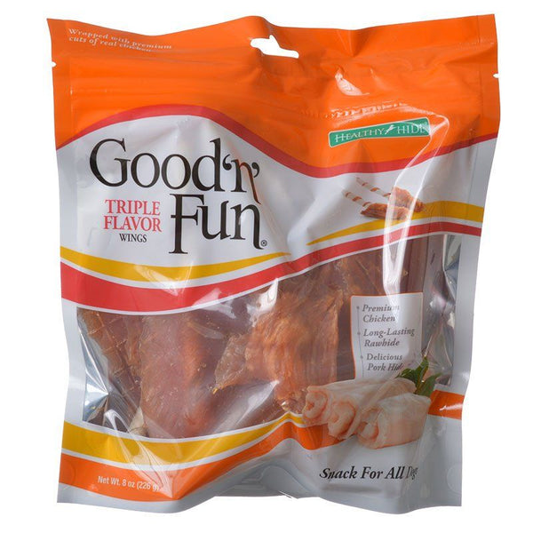 Healthy Hide Good 'n' Fun Triple-Flavor Wings - Chicken, Rawhide & Pork Hide, 8 oz-Dog-Healthy Hide-PetPhenom