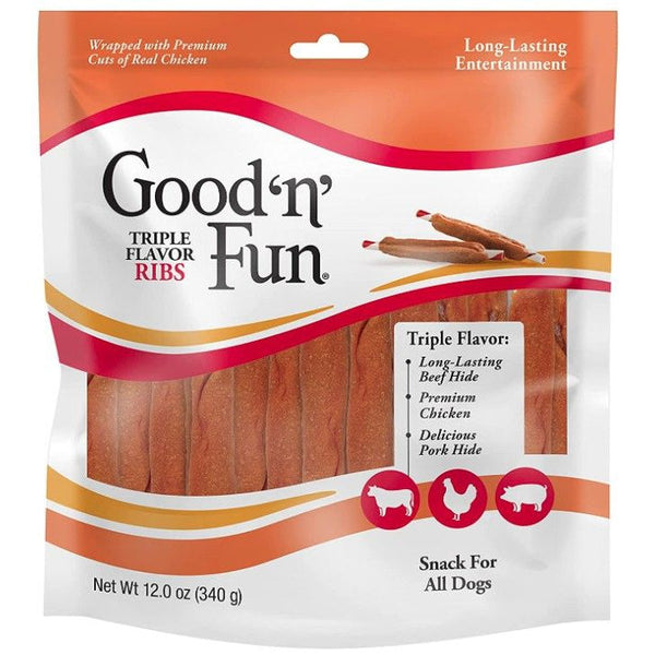 Healthy Hide Good'n' Fun Triple Flavor Ribs Rawhide, Chicken and Pork Hide, 12 oz-Dog-Healthy Hide-PetPhenom