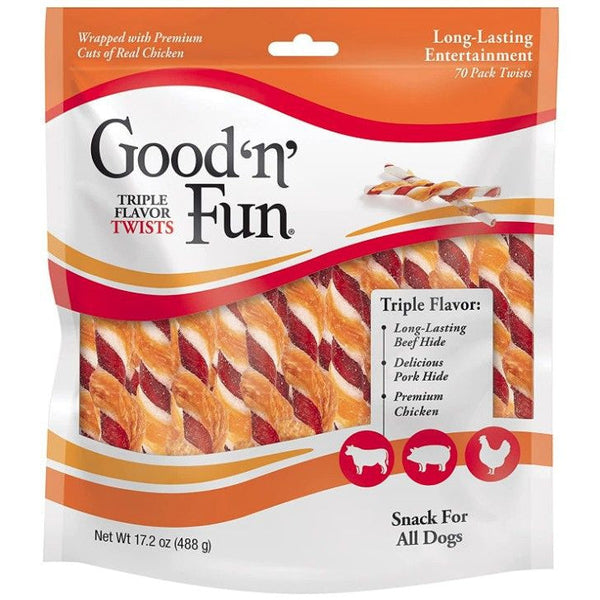 Healthy Hide Good'n' Fun Triple-Flavor Twists Regular Chicken, Pork and Beef Hide, 70 count-Dog-Healthy Hide-PetPhenom