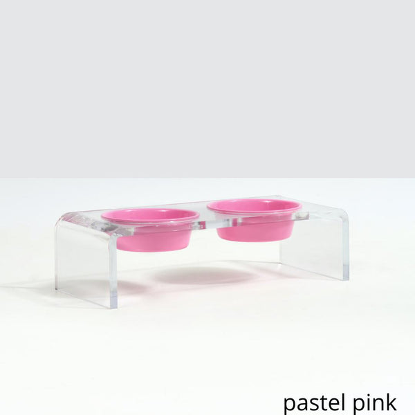 Hiddin Clear Double Dog Bowl Feeder with Color Bowls | Options-Dog-Hiddin.co-1 Pint-Pastel Pink-PetPhenom