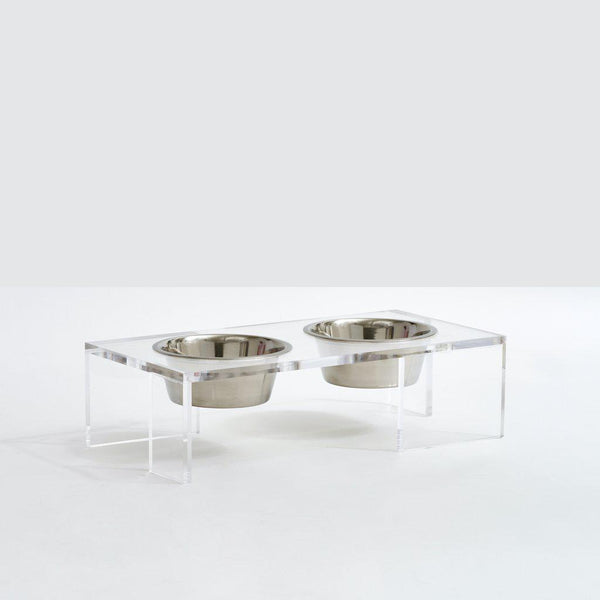Hiddin Clear Panel Double Dog Bowl Feeder with Silver Bowls-Dog-Hiddin.co-PetPhenom