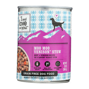 I And Love And You Dog Canned Food Moo Moo Venison Stew - Case of 12 - 13 OZ-Dog-I And Love And You-PetPhenom
