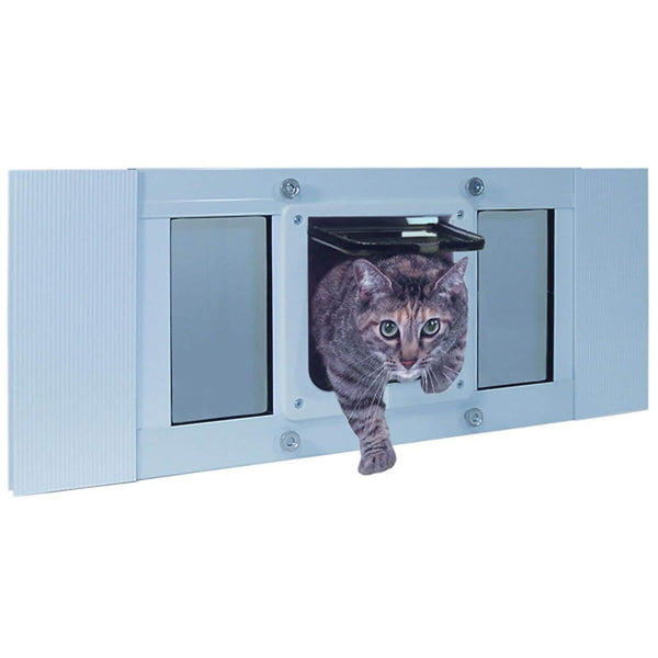 Ideal Pet Products Aluminum Sash Cat Flap Pet Door Small White 1.25" x 10.63" x 27"-Cat-Ideal Pet Products-PetPhenom