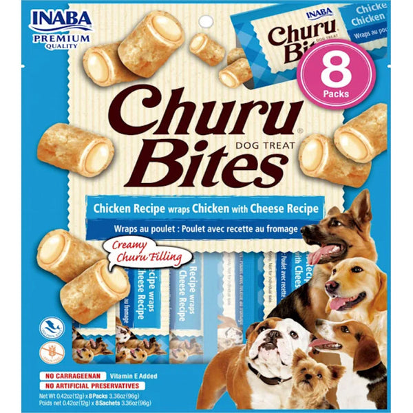 Inaba Churu Bites Dog Treat Chicken Recipe wraps Chicken with Cheese Recipe, 8 count-Dog-Inaba-PetPhenom