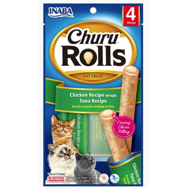 Inaba Churu Rolls Cat Treat Chicken Recipe wraps Tuna Recipe, 4 count-Cat-Inaba-PetPhenom
