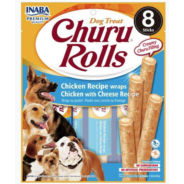 Inaba Churu Rolls Dog Treat Chicken Recipe wraps Chicken with Cheese Recipe, 8 count-Dog-Inaba-PetPhenom