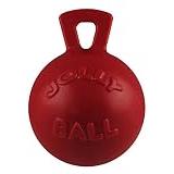 Jolly Pets Tug-n-Toss Heavy Duty Dog Toy Ball with Handle, 4.5" Small, Red