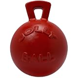 Jolly Pets Tug-n-Toss Heavy Duty Dog Toy Ball with Handle, 8" Large, Red