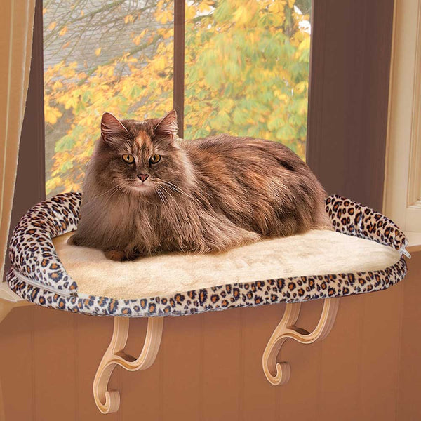 K&H Pet Products Deluxe Kitty Sill with Bolster Leopard 14" x 24" x 10"-Cat-K&H Pet Products-PetPhenom