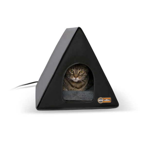 K&H Pet Products Heated A-Frame Cat House Gray / Black 18" x 14" x 14"-Cat-K&H Pet Products-PetPhenom