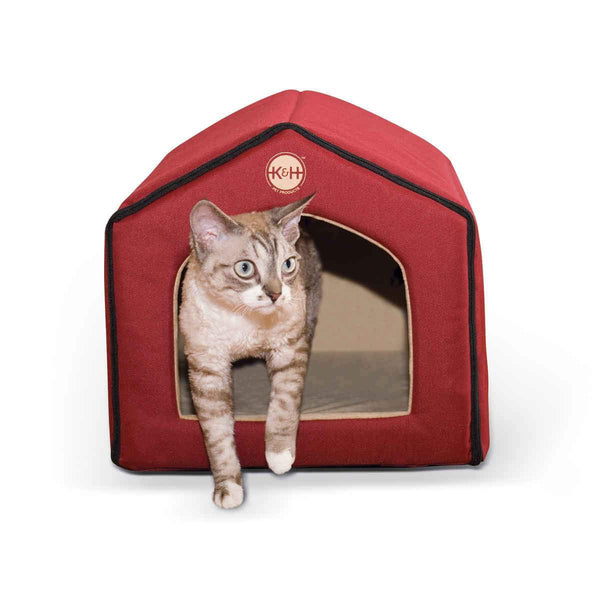 K&H Pet Products Heated Indoor Pet House Red / Tan 16" x 15" x 14"-Cat-K&H Pet Products-PetPhenom