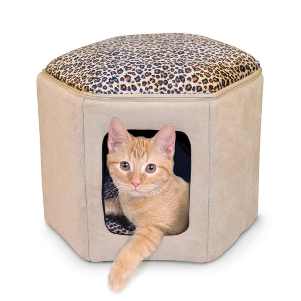 K&H Pet Products Kitty Clubhouse Tan / Leopard 17" x 16" x 13"-Cat-K&H Pet Products-PetPhenom