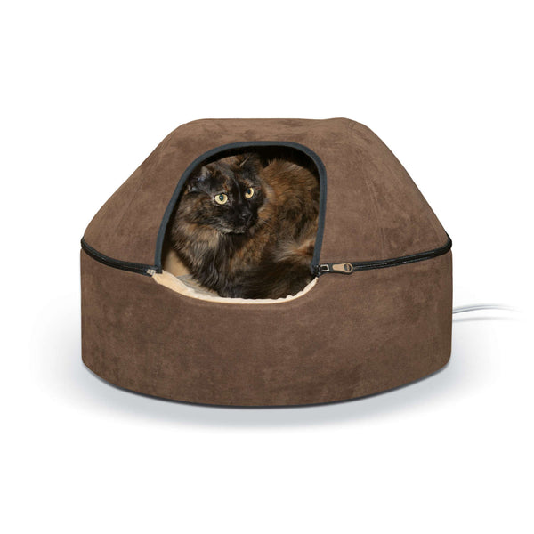 K&H Pet Products Kitty Dome Bed Heated Large Chocolate 20" x 20" x 13.50"-Cat-K&H Pet Products-PetPhenom