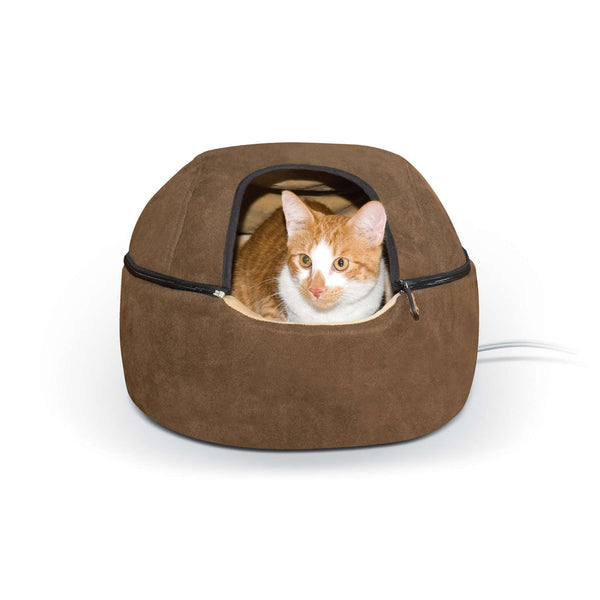 K&H Pet Products Kitty Dome Bed Heated Small Chocolate 16" x 16" x 12"-Cat-K&H Pet Products-PetPhenom