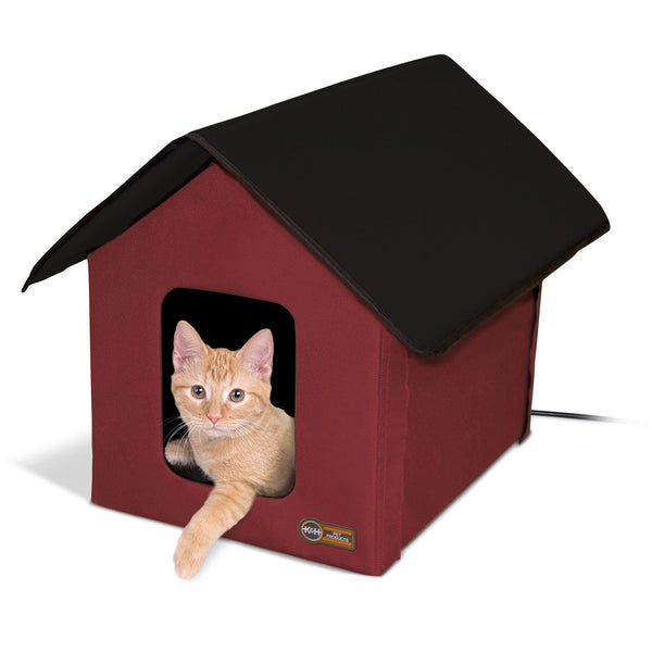 K&H Pet Products Outdoor Heated Kitty House Barn Red / Black 22" x 18" x 17"-Cat-K&H Pet Products-PetPhenom