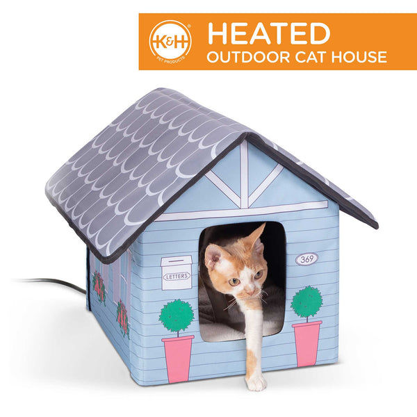 K&H Pet Products Outdoor Heated Kitty House Cat Shelter Cottage Design Blue 18" x 22" x 17"-Cat-K&H Pet Products-PetPhenom