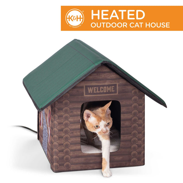 K&H Pet Products Outdoor Heated Kitty House Cat Shelter Log Cabin Design Brown 18" x 22" x 17"-Cat-K&H Pet Products-PetPhenom