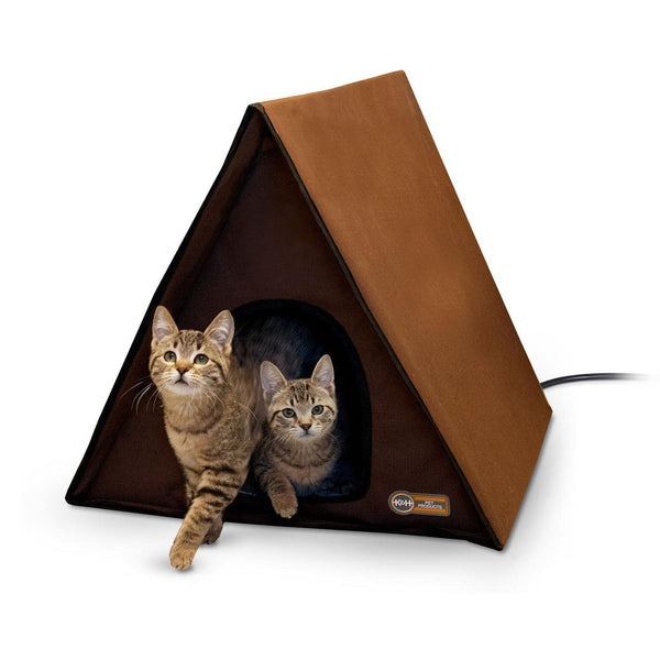 K&H Pet Products Outdoor Heated Multiple Kitty A-Frame Chocolate 35" x 20.5" x 20"-Cat-K&H Pet Products-PetPhenom