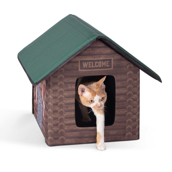 K&H Pet Products Outdoor Kitty House Cat Shelter (Unheated) Log Cabin Design Brown 18" x 22" x 17"-Cat-K&H Pet Products-PetPhenom