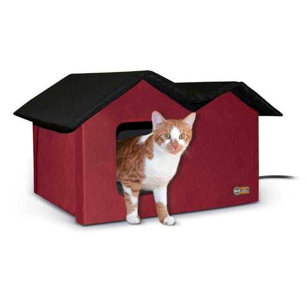 K&H Pet Products Outdoor Kitty House Extra-Wide Heated Red 21.5" x 14" x 13"-Cat-K&H Pet Products-PetPhenom
