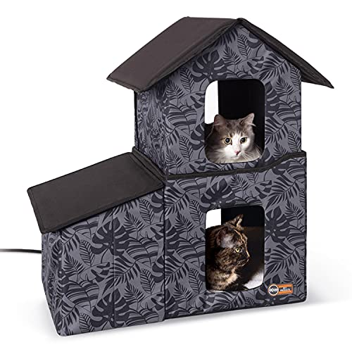 K&H Pet Products Outdoor Two-Story Kitty House with Dining Room Heated Gray 22" x 27" x 27"-Cat-K&H Pet Products-PetPhenom