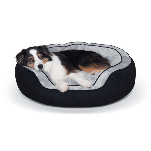 K&H Pet Products Round n' Plush Bolster Dog Bed Large Black/Gray 29" x 35" x 12"-Dog-K&H Pet Products-PetPhenom
