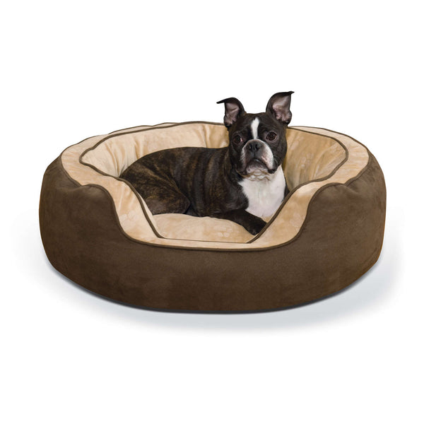 K&H Pet Products Round n' Plush Bolster Dog Bed Medium Chocolate/Tan 24" x 30" x 10"-Dog-K&H Pet Products-PetPhenom