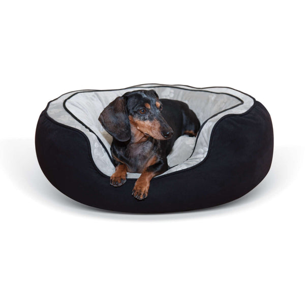 K&H Pet Products Round n' Plush Bolster Dog Bed Small Black/Gray 20" x 25" x 8"-Dog-K&H Pet Products-PetPhenom