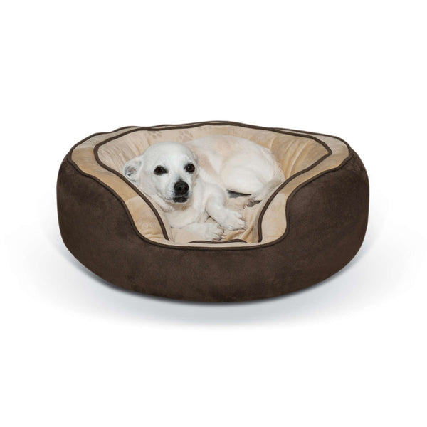 K&H Pet Products Round n' Plush Bolster Dog Bed Small Chocolate/Tan 20" x 25" x 8"-Dog-K&H Pet Products-PetPhenom