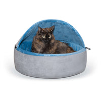 K&H Pet Products Self-Warming Kitty Bed Hooded Large Blue/Gray 20" x 20" x 12.5"-Cat-K&H Pet Products-PetPhenom