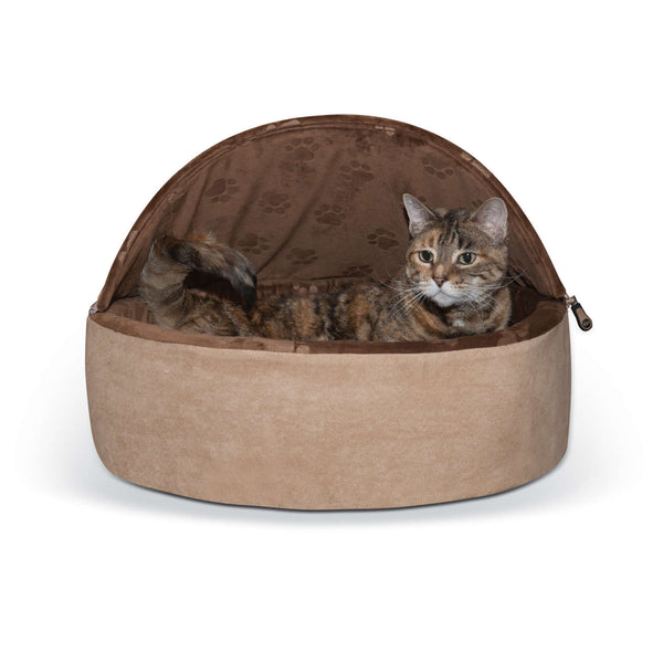 K&H Pet Products Self-Warming Kitty Bed Hooded Large Chocolate/Tan 20" x 20" x 12.5"-Cat-K&H Pet Products-PetPhenom