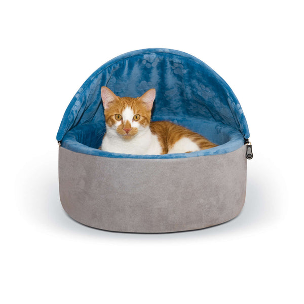 K&H Pet Products Self-Warming Kitty Bed Hooded Small Blue/Gray 16" x 16" x 12.5"-Cat-K&H Pet Products-PetPhenom
