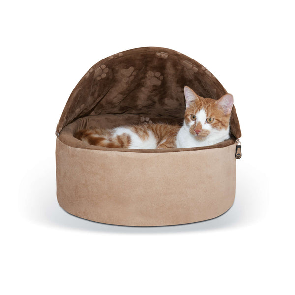 K&H Pet Products Self-Warming Kitty Bed Hooded Small Chocolate/Tan 16" x 16" x 12.5"-Cat-K&H Pet Products-PetPhenom
