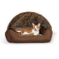K&H Pet Products Thermo-Hooded Pet Lounger Bed Chocolate/Leopard 20" x 25" x 13"-Dog-K&H Pet Products-PetPhenom