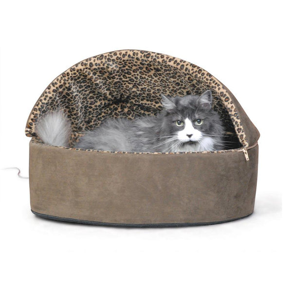 K&H Pet Products Thermo-Kitty Bed Deluxe Hooded Small Mocha 16" x 16" x 14"-Cat-K&H Pet Products-PetPhenom