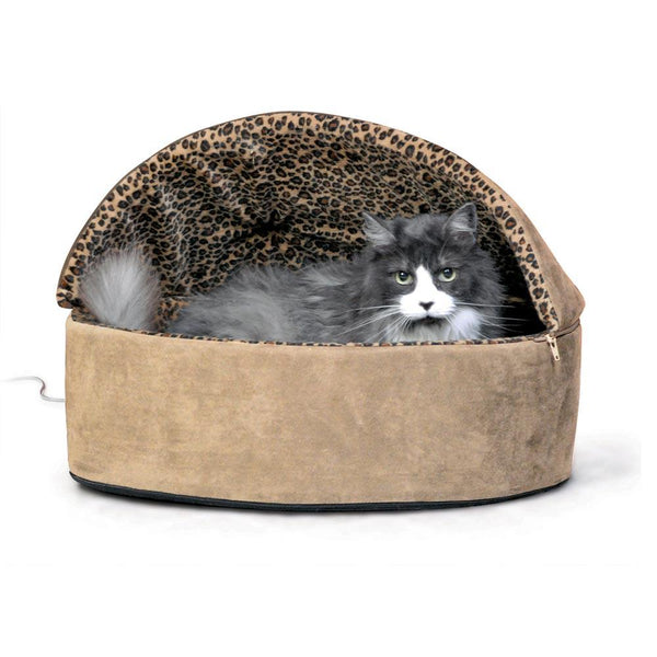 K&H Pet Products Thermo-Kitty Bed Deluxe Hooded Small Tan 16" x 16" x 14"-Cat-K&H Pet Products-PetPhenom