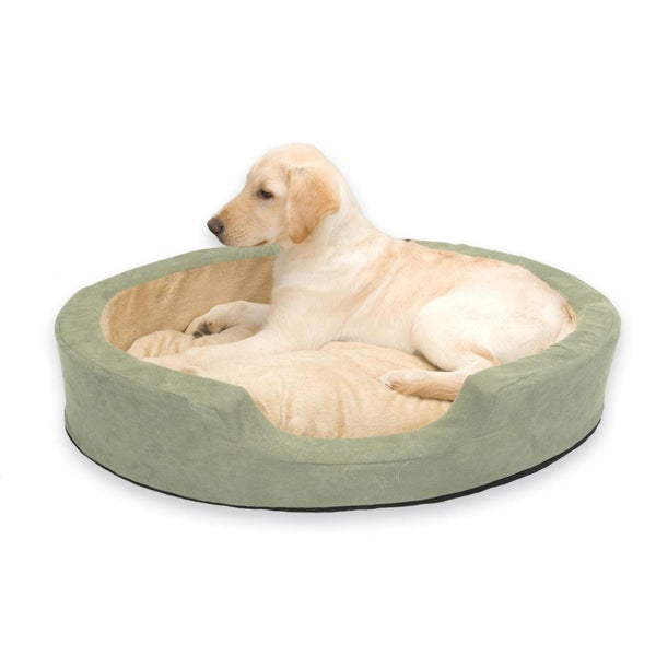 K&H Pet Products Thermo Snuggly Sleeper Oval Pet Bed Large Sage 31" x 24" x 5.5"-Dog-K&H Pet Products-PetPhenom